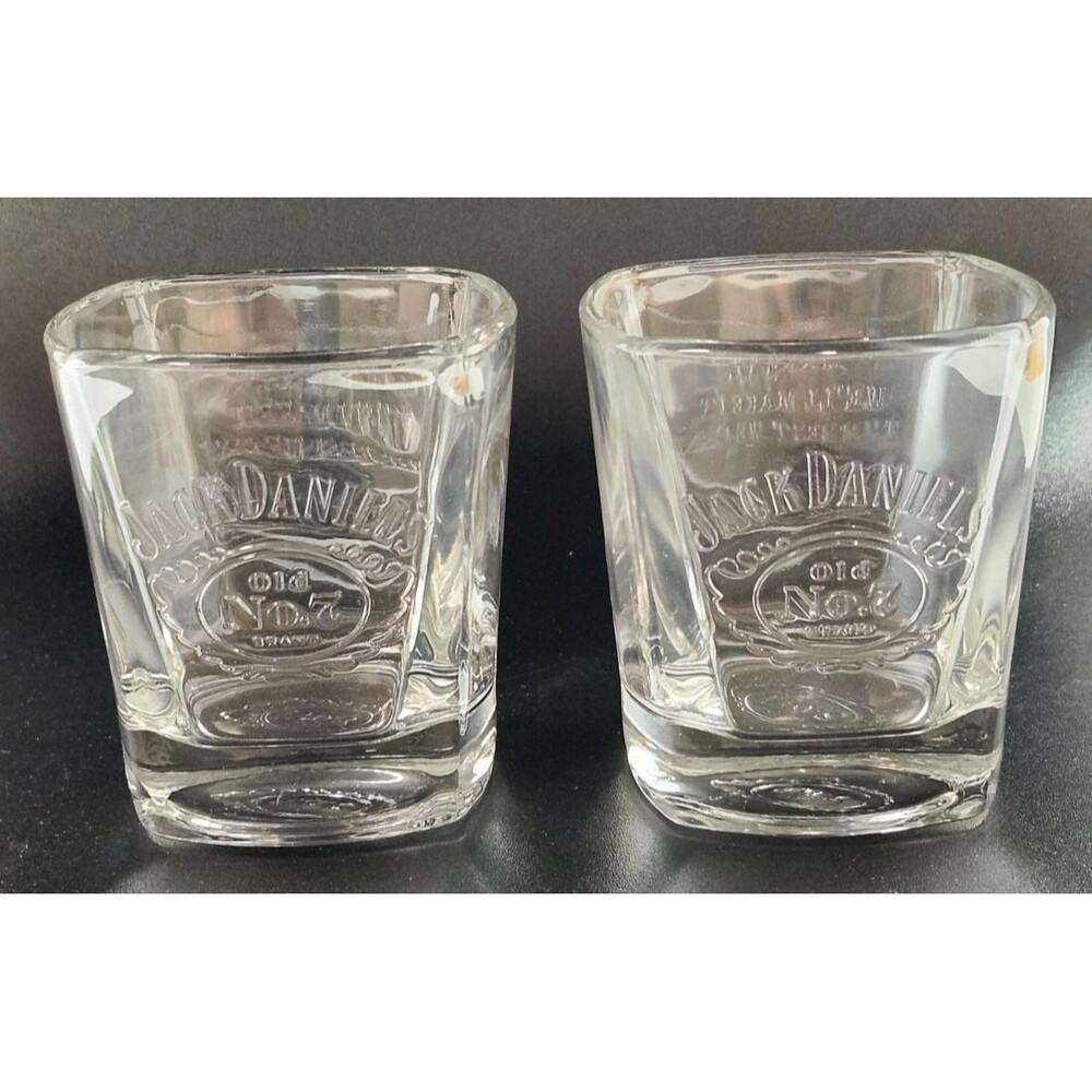 Lot of 2 Jack Daniels Whiskey Glasses Old No. 7 Square Heavy Base Rocks 3.5"